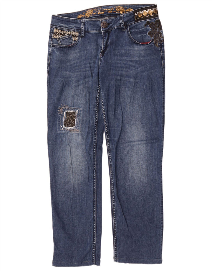 Desigual Kvinders Graphic Straight Jeans W30 L27 Blå Bomuld