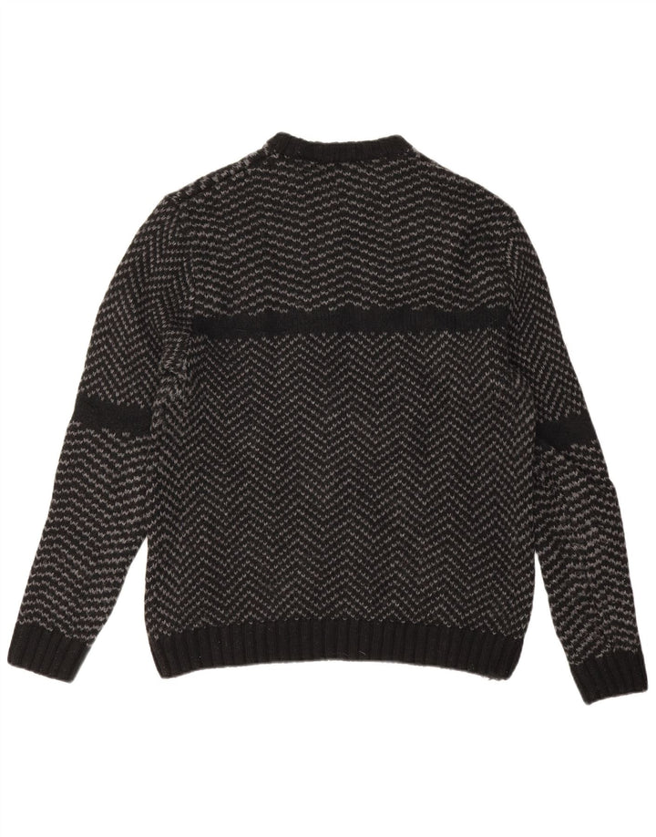 Zara Herre Crew Neck Jumper Sweater Stor Sort Chevron Nylon
