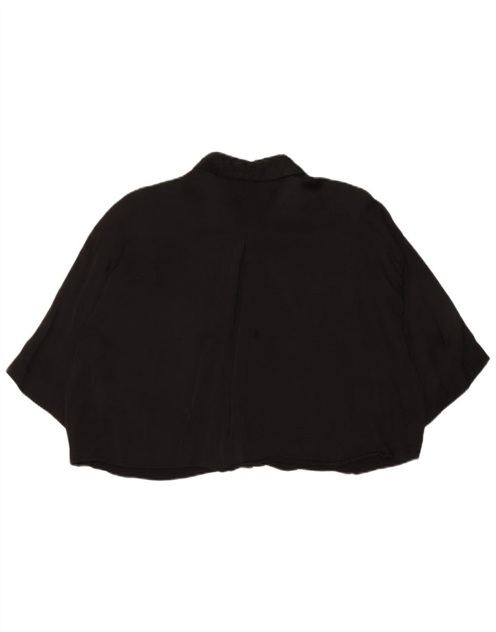 Zara Womens Oversized 3/4-ærmet Crop Shirt Bluse UK 14 Medium Black