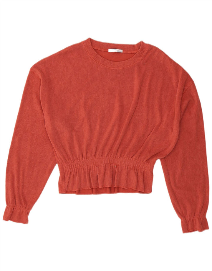 Zara Dame Oversized Crop Langærmet Bluse Top UK 10 Small Orange