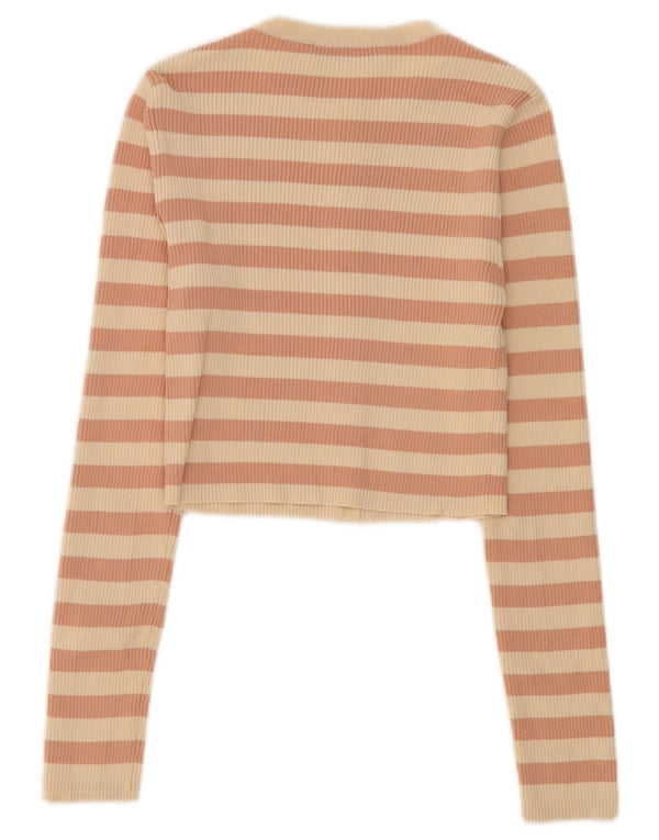 Zara Womens Crop Cardigan Top UK 12 Medium Beige Stribet Nylon