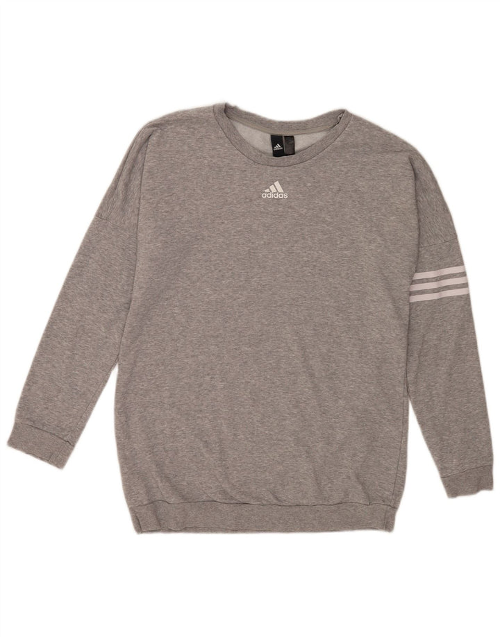 Adidas Dame Grafisk Oversized Sweatshirt Jumper UK 8/10 Small Grey Bomuld