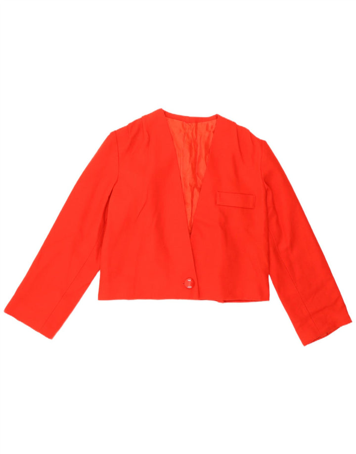 Vintage Dame 1 Knap Crop Blazer Jacket UK 8 Lille Rød