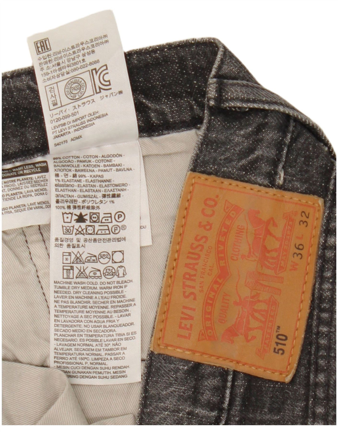 Levi's Herre 510 Skinny Jeans W36 L29 Grå Bomuld