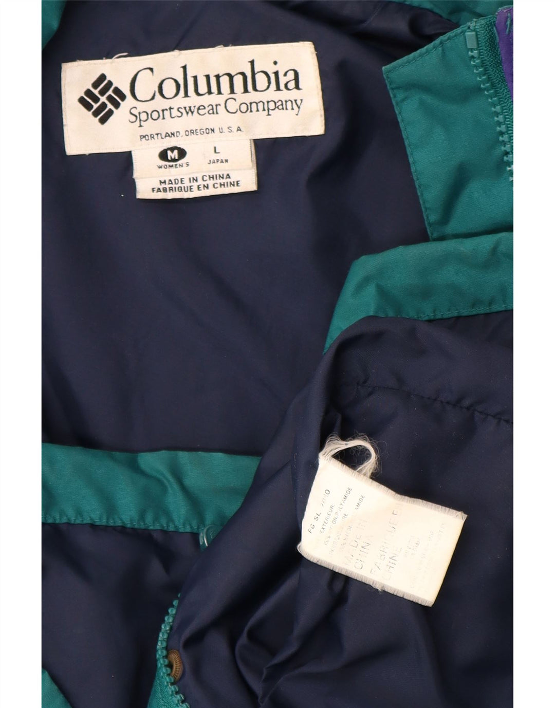 Columbia Dame Oversized regnjakke UK 14 Medium Green Colourblock