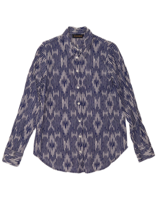Piombo Womens Shirt UK 10 Small Blue Ikat Cotton