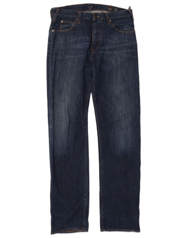 Armani Herre Regular Fit Straight Jeans W30 L32 Marineblå Bomuld