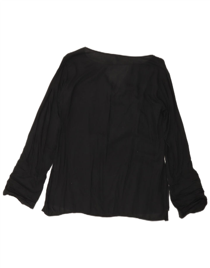 BENETTON Dame Langærmet Bluse Top UK 14 Medium Sort Viscose