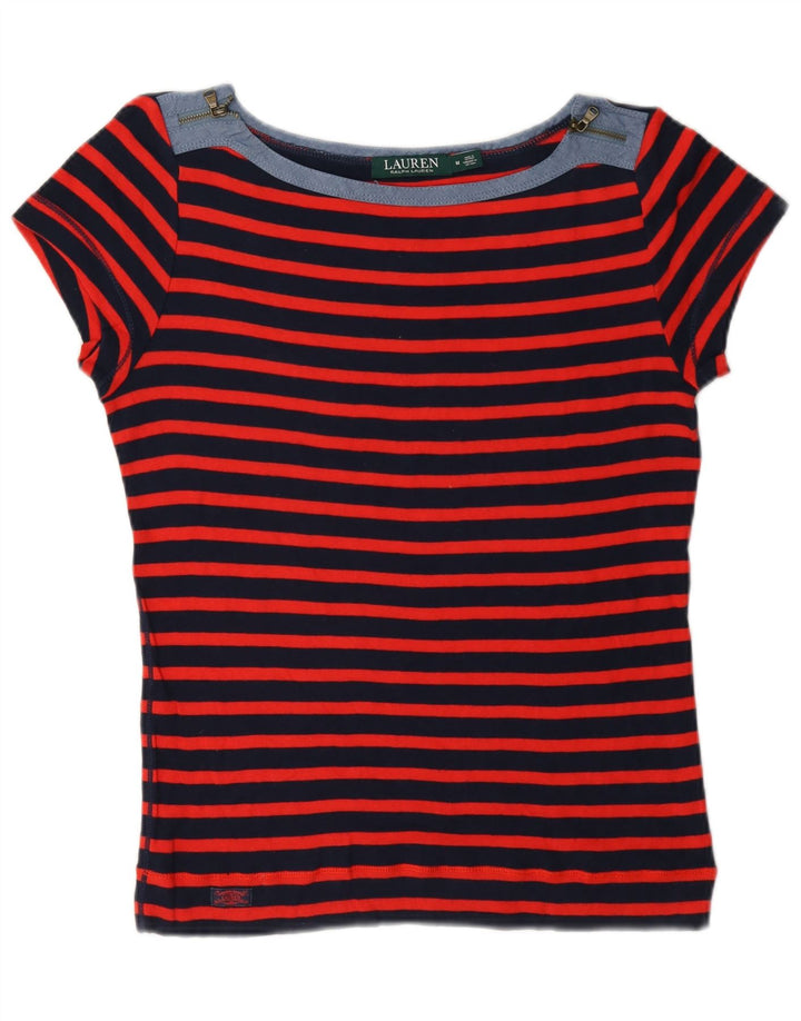 Ralph Lauren Dame T-Shirt Top UK 14 Medium Rød Stribet