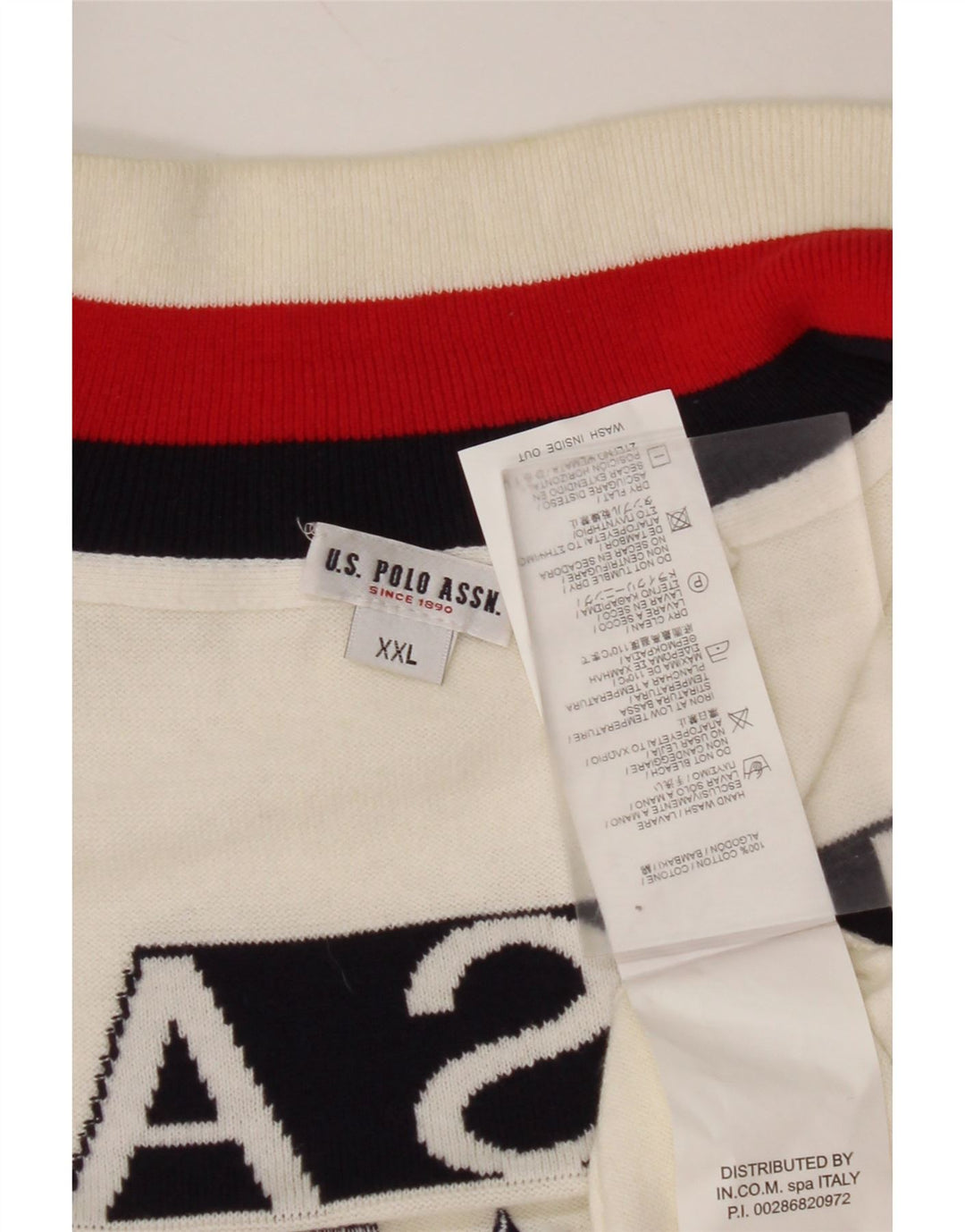 U.S. POLO ASSN. Herre USA grafisk cardigan sweater 2XL hvid bomuld