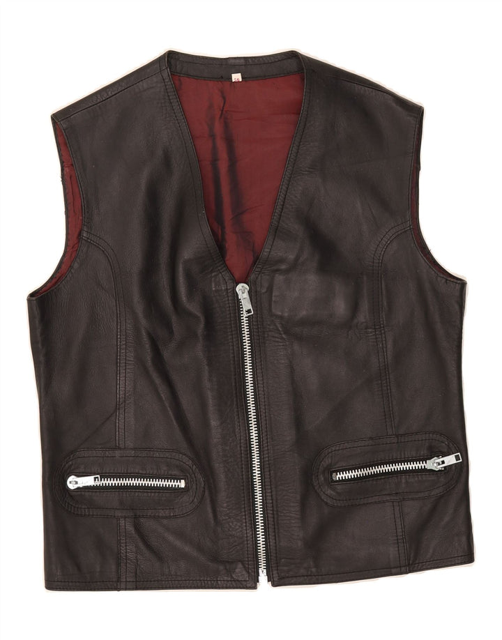 VINTAGE Womens Crop Leather Gilet IT 54 4XL Black Leather Vintage Vintage and Second-Hand Vintage from Messina Hembry 