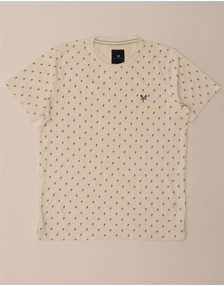 CREW CLOTHING Mens Abstract Pattern T-Shirt Top Medium White Cotton Vintage Crew Clothing and Second-Hand Crew Clothing from Messina Hembry 