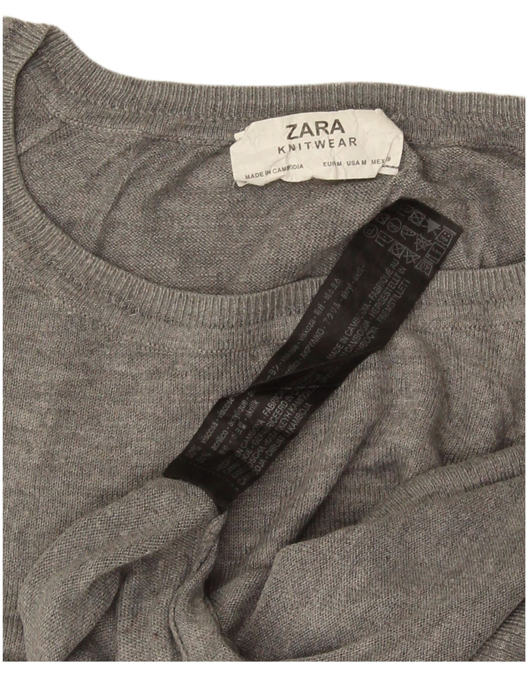 Zara Dame Oversized Boat Neck Jumper Sweater UK 14 Medium Grey Viscose