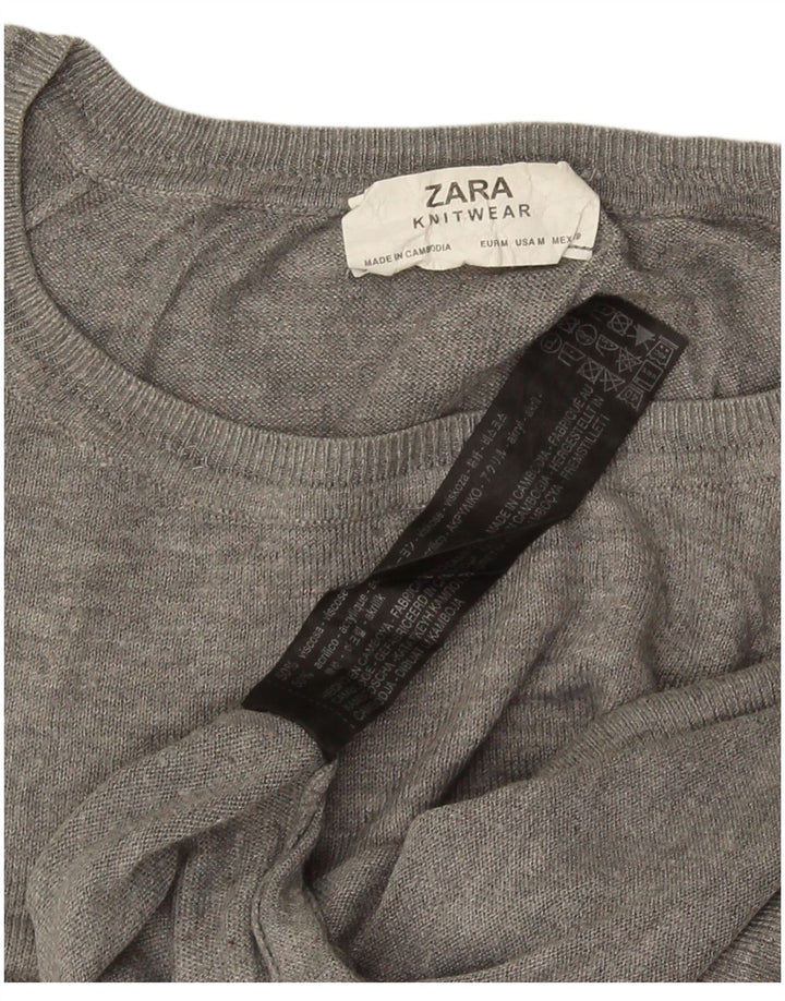Zara Dame Oversized Boat Neck Jumper Sweater UK 14 Medium Grey Viscose