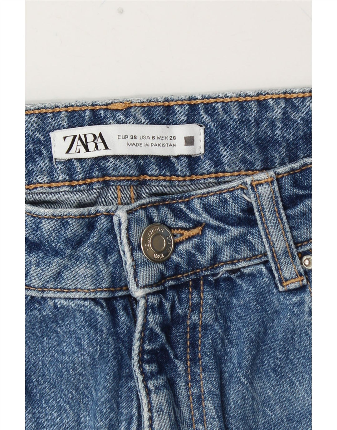 ZARA Højtaljede koniske jeans til kvinder EU 38 Small W28 L28 Blå