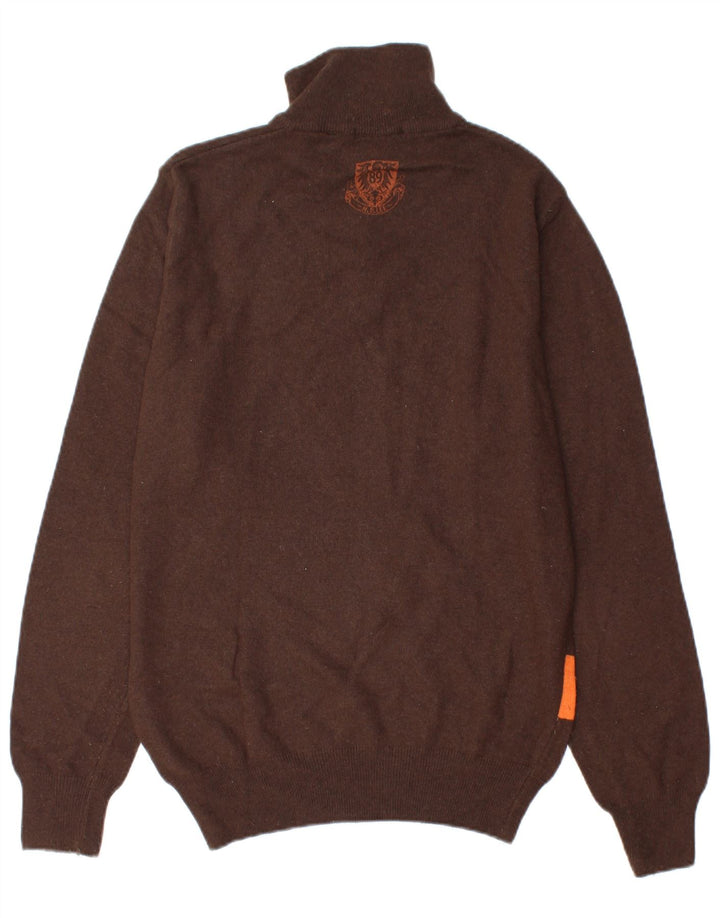 Lee Mens Zip Neck Jumper Sweater Stor Brun Stribet Merino Uld
