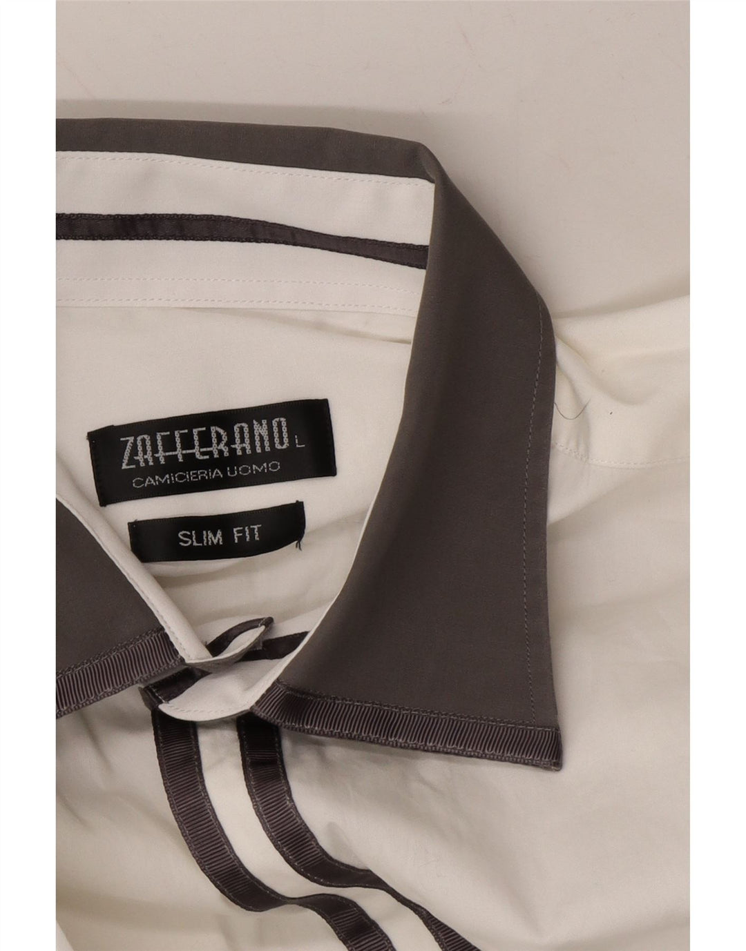 VINTAGE Mens Slim Fit Shirt Large White Colourblock Cotton Vintage Vintage and Second-Hand Vintage from Messina Hembry 