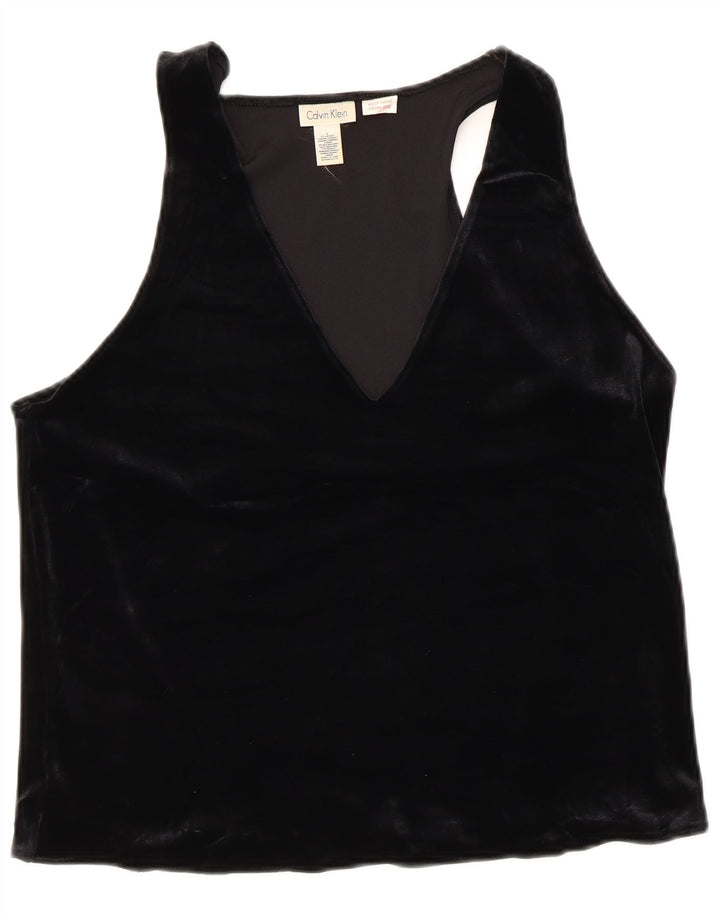 CALVIN KLEIN Dame ærmeløs bluse Top UK 14 Stor sort polyester