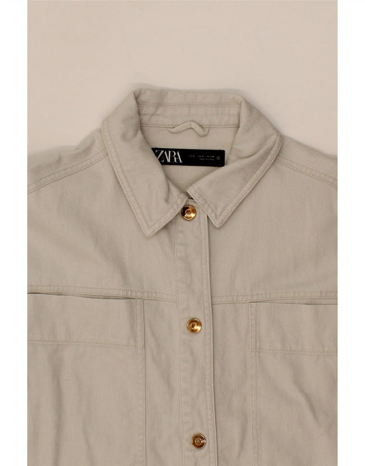 ZARA Womens Oversized Bomber Jacket UK 10 Small Off White Cotton Vintage Zara and Second-Hand Zara from Messina Hembry 