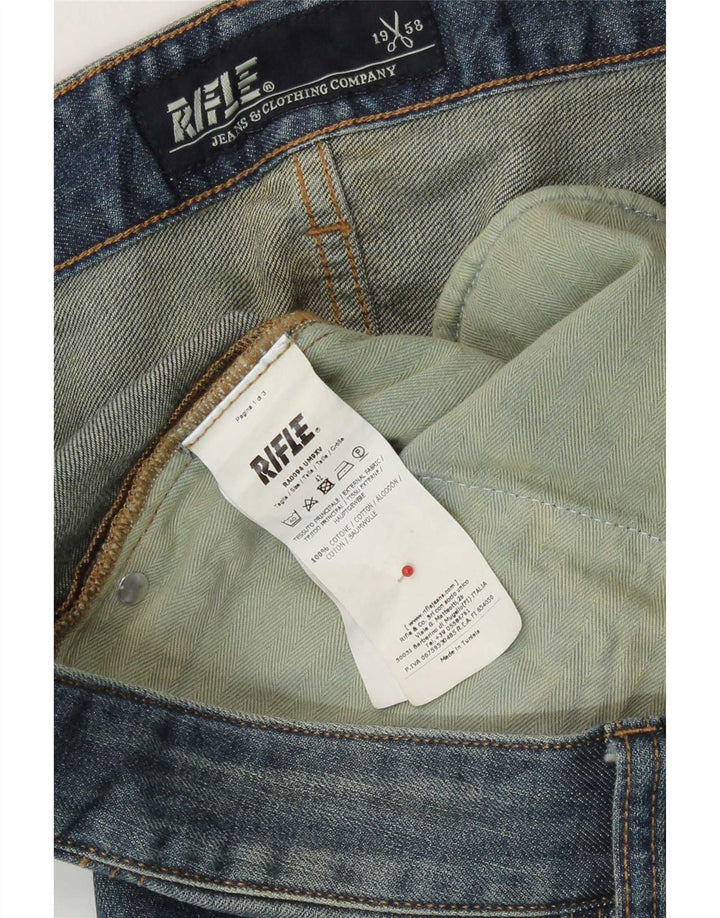 Rifle Herre Distressed Straight Jeans W42 L31 Blå Bomuld