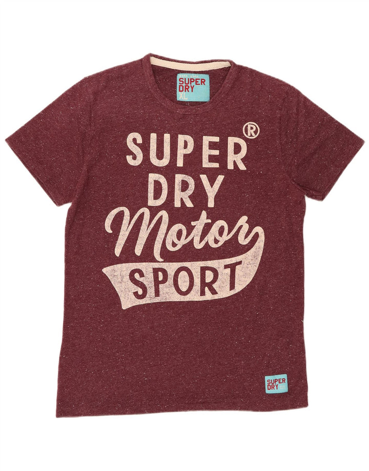 SUPERDRY Herre grafisk T-shirt Top XL Bourgogne Flecked Bomuld