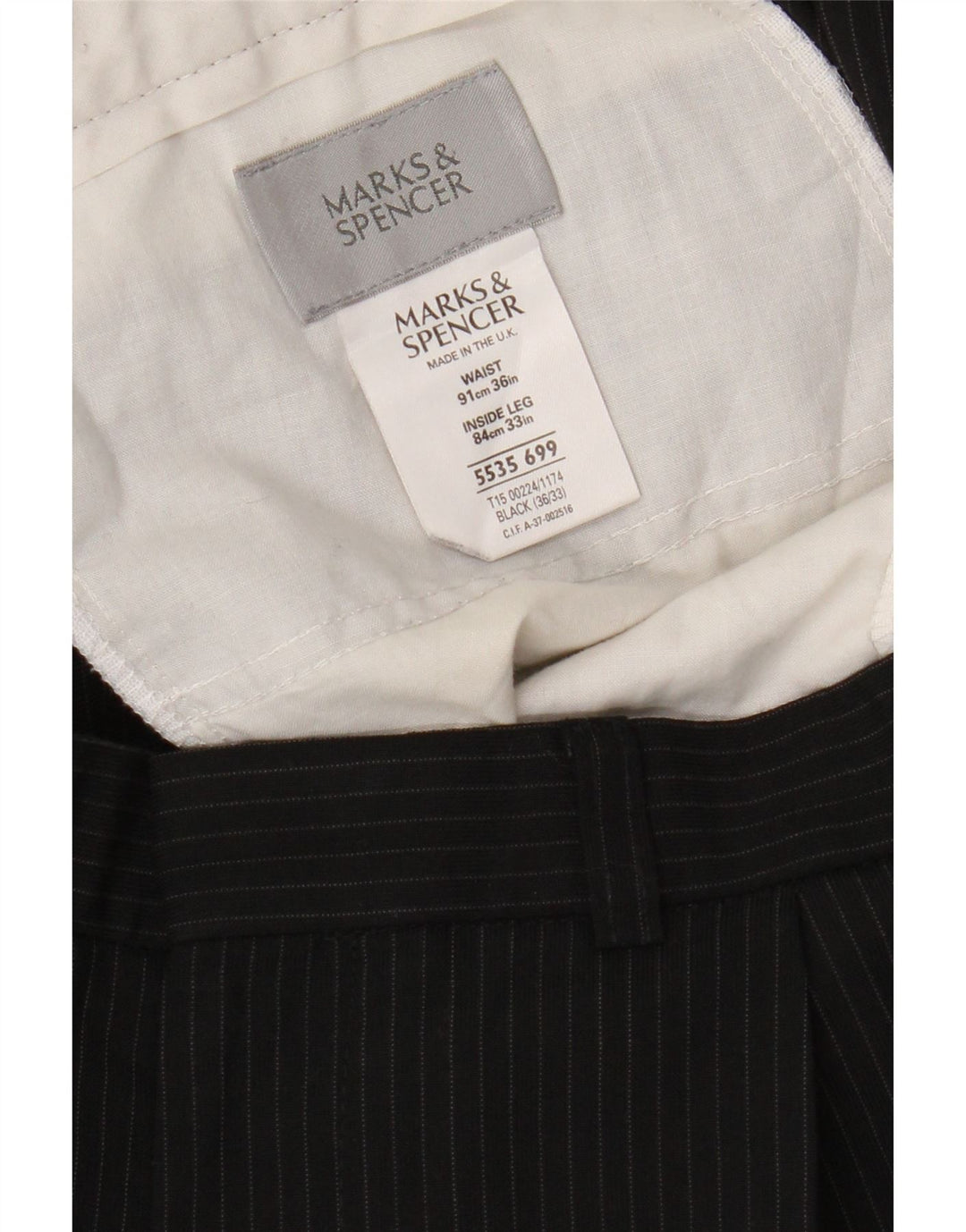 Marks & Spencer Herre Pegged Suit Bukser W36 L33 Sort nålestribet polyester