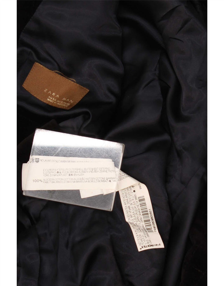 Zara Herre 1 Knap Velvet Blazer Jacket EU 50 Medium Sort Bomuld