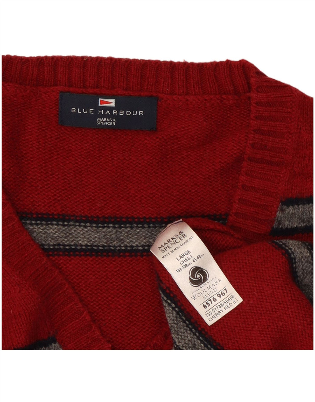 Marks & Spencer Herre Blue Harbor V-hals sweater Stor rød stribet
