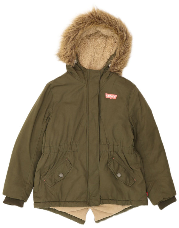 Levi's Girls Hooded Parka Jacket 11-12 Years Khaki Cotton