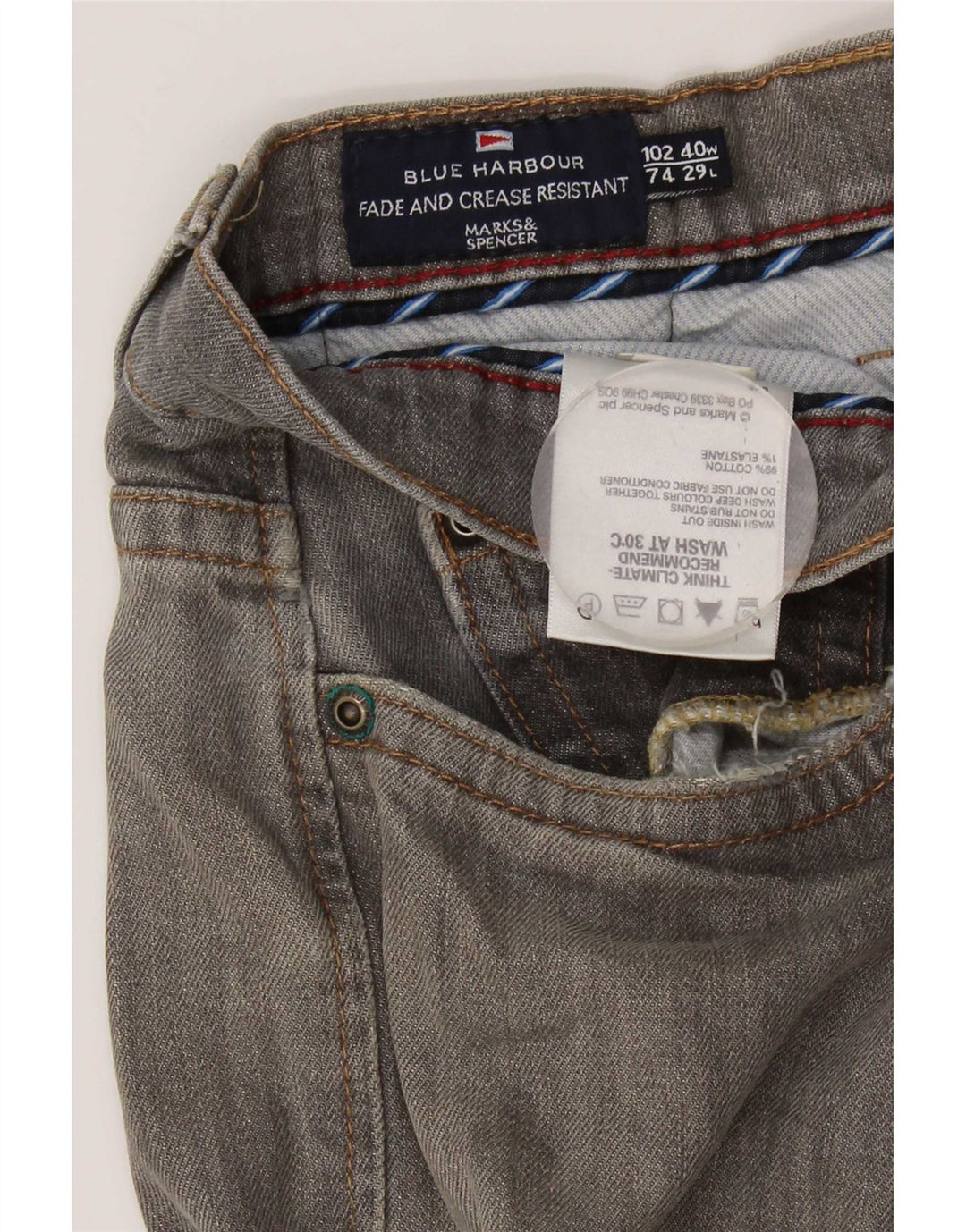 Marks & Spencer Herre Blue Harbor Straight Jeans W40 L29 Grå Bomuld