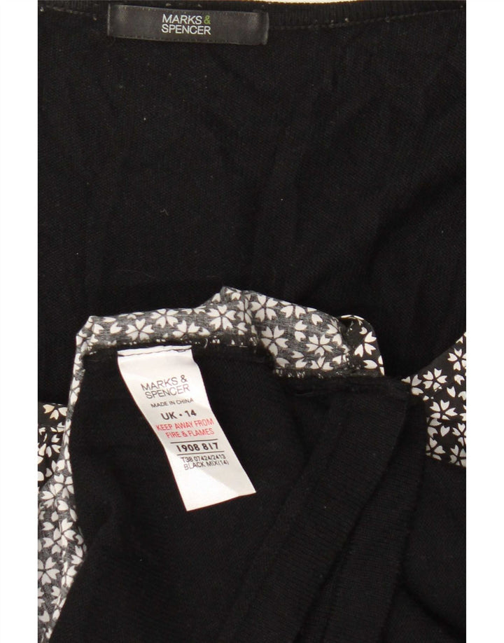 Marks & Spencer Damebluse Top UK 14 Medium Black Floral Acryl