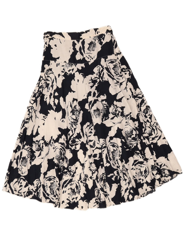Vintage Kvinders Flared Skirt IT 40 Small W25 Black Floral Polyester