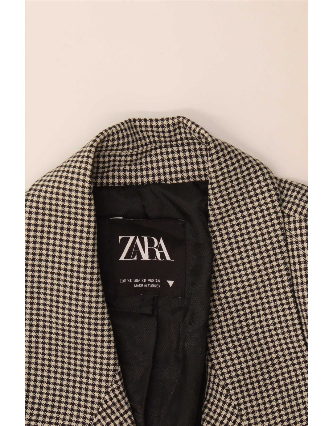 Zara Dame Dobbeltradet Blazer Jacket UK 6 XS Sort Gingham