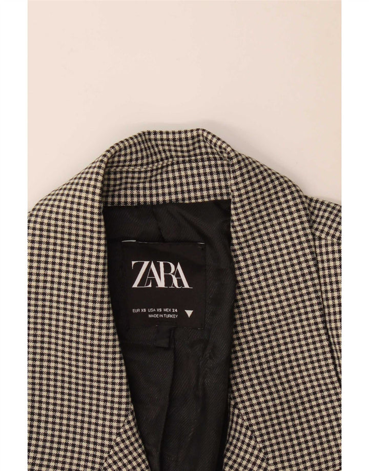 Zara Dame Dobbeltradet Blazer Jacket UK 6 XS Sort Gingham