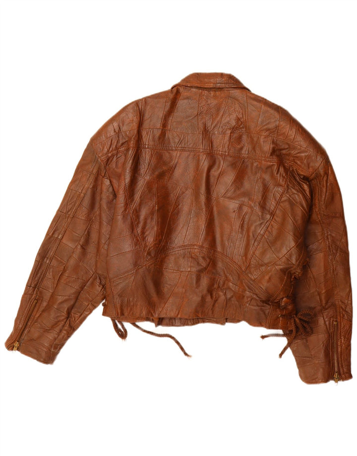 Vintage læderjakke til kvinder IT 42 Medium brun patchwork læder