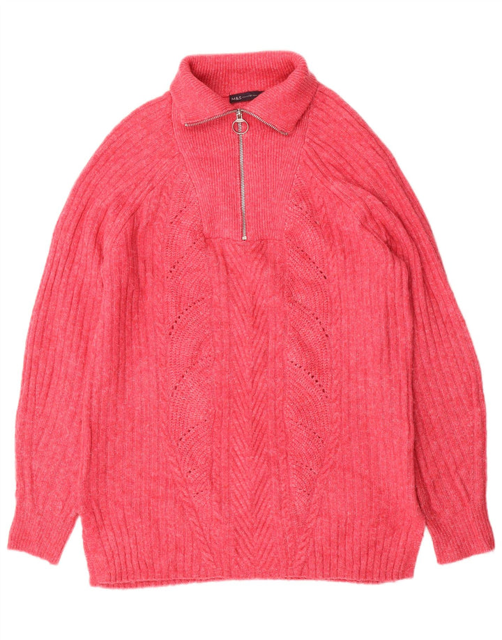 Marks & Spencer Dame Longline Zip Neck Jumper Sweater UK 10 Small Pink