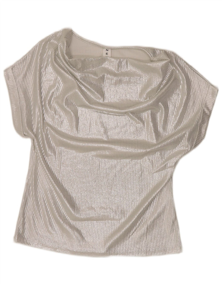 Vintage damebluse Top UK 16 Large Silver Viscose