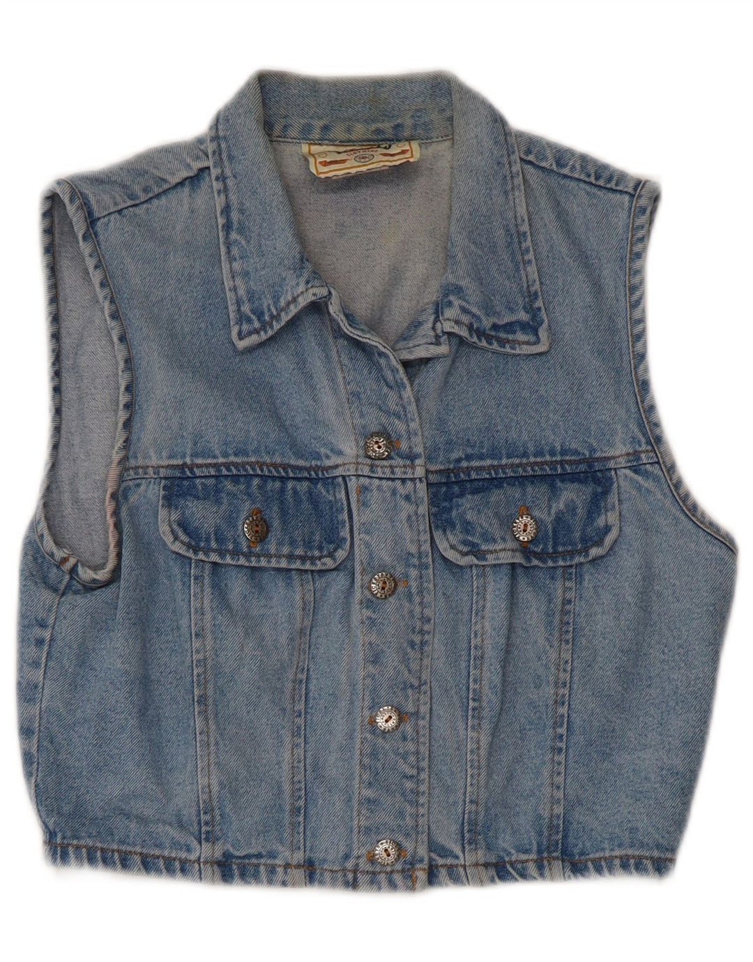 VINTAGE Girls Denim Gilet 9-10 År Blå Bomuld