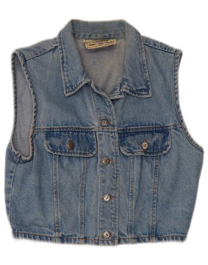 VINTAGE Girls Denim Gilet 9-10 År Blå Bomuld