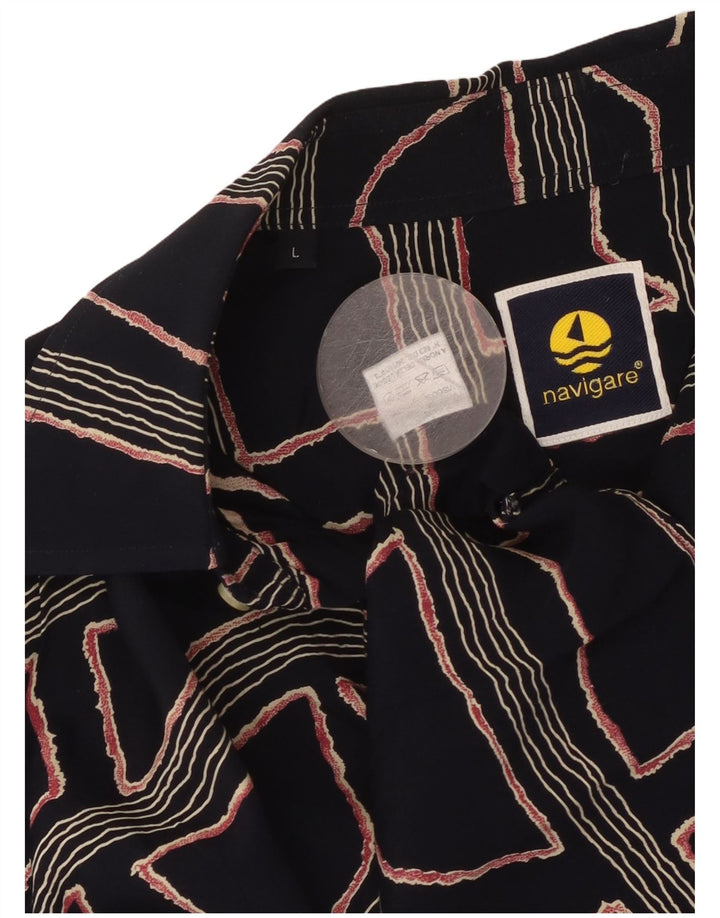 Navigare Kortærmet Herreskjorte Stor Marineblå Geometrisk Viscose