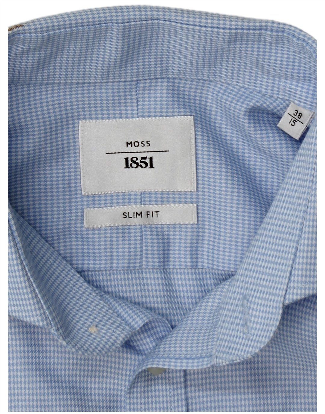 Moss 1851 Herre Slim Fit formel skjorte størrelse 38 15 Medium Blue Houndstooth