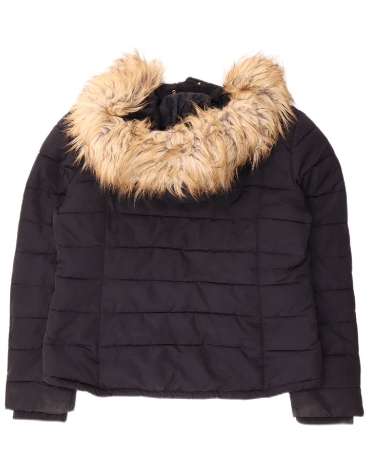 Topshop Dame Hooded Crop Polstret Jakke UK 14 Medium Navy Blue Polyester