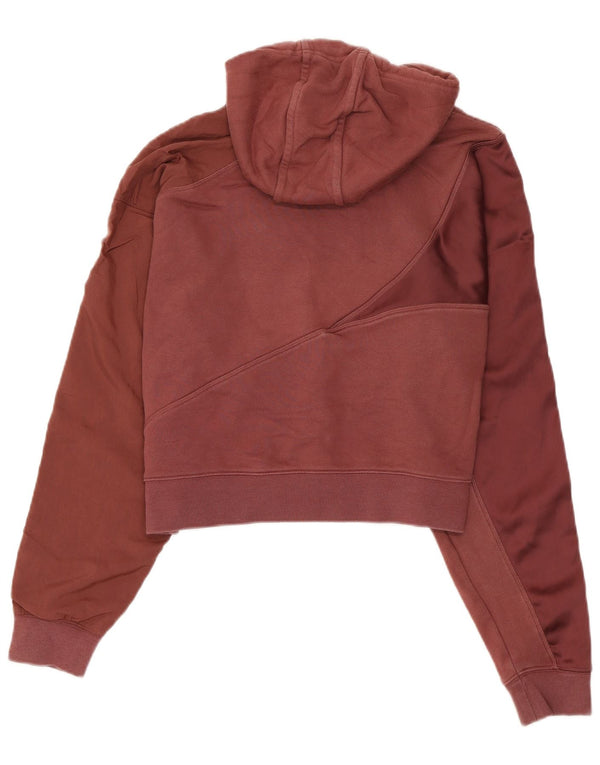 Adidas Graphic Crop Hoodie Jumper UK 12 Medium Maroon Bomuld