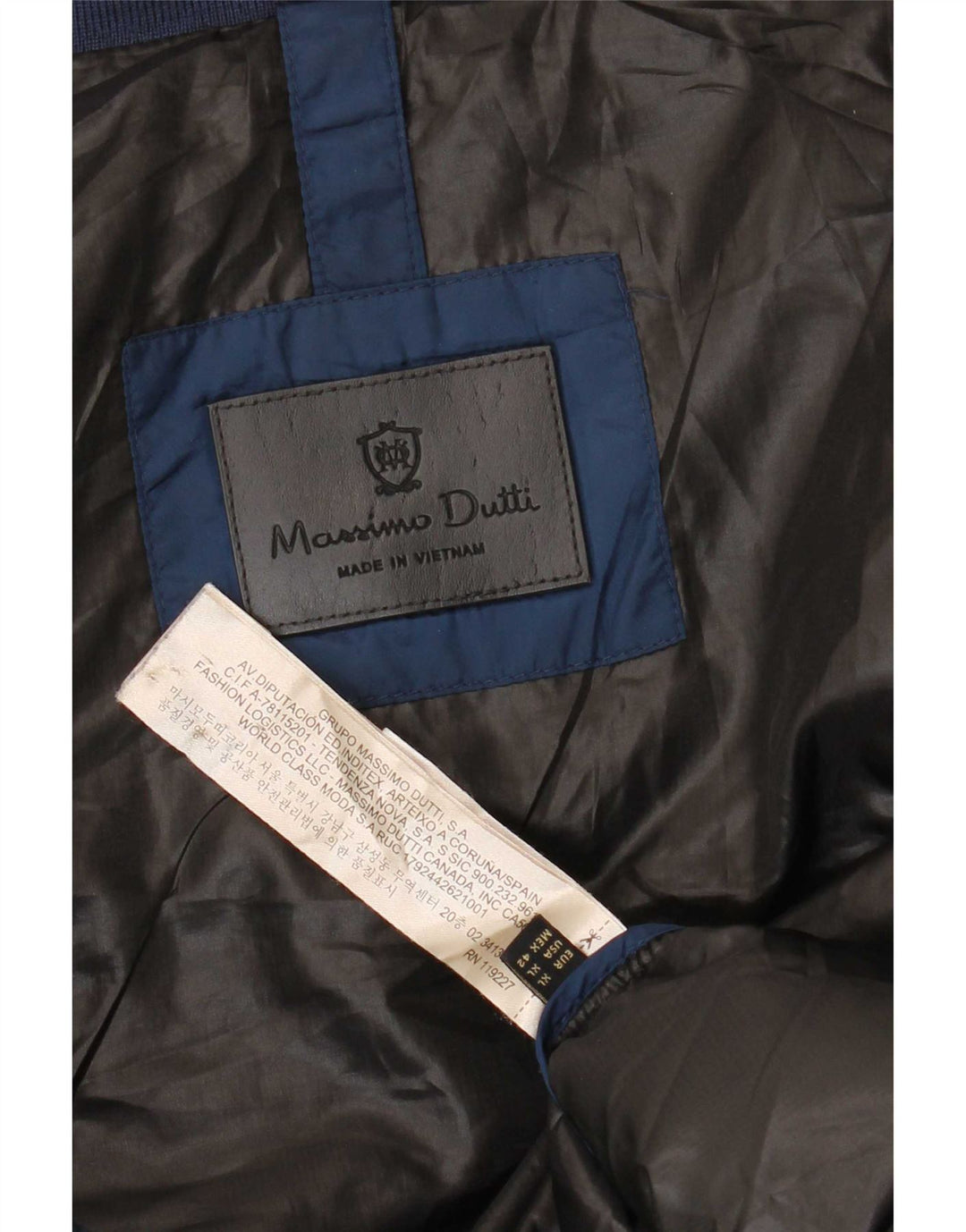 Massimo Dutti Herre Polstret Jakke UK 42 XL Navy Blue Polyester