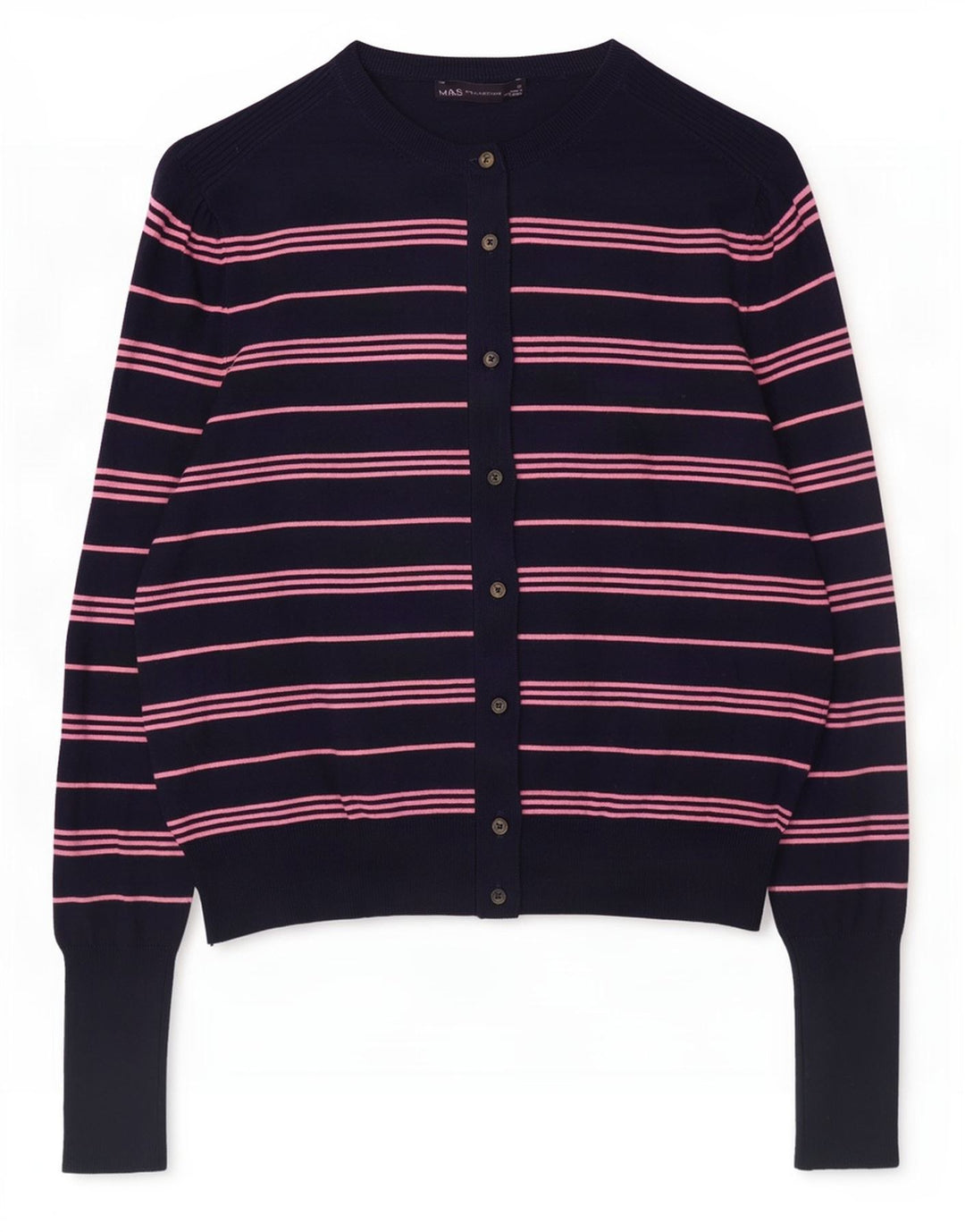 Marks & Spencer Dame Crop Cardigan Sweater UK 12 Mellem marineblå stribet