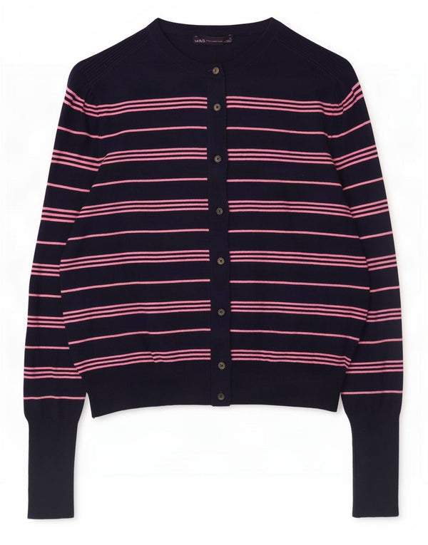 Marks & Spencer Dame Crop Cardigan Sweater UK 12 Mellem marineblå stribet