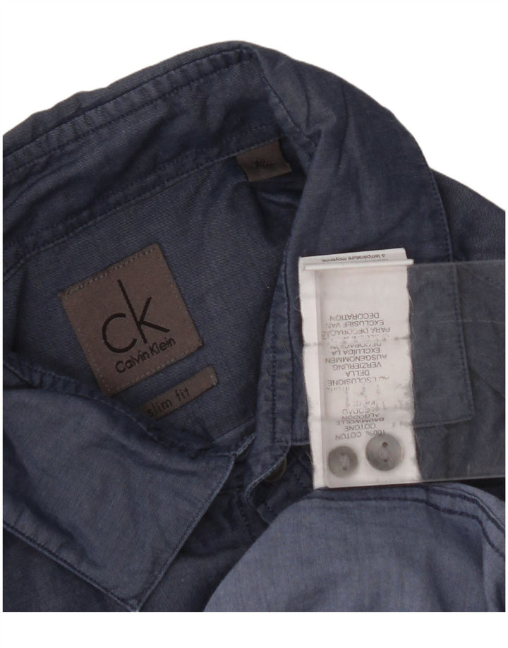CALVIN KLEIN Herre Slim Fit Skjorte Størrelse 40 Medium Marineblå Bomuld