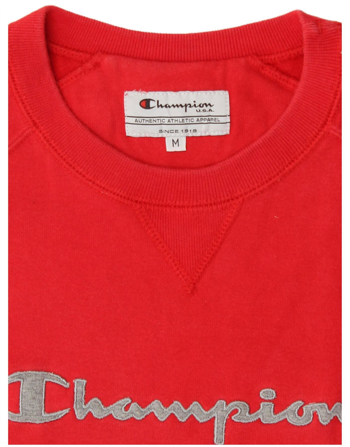 Champion Dame Grafisk Sweatshirt Jumper UK 14 Medium Rød Bomuld