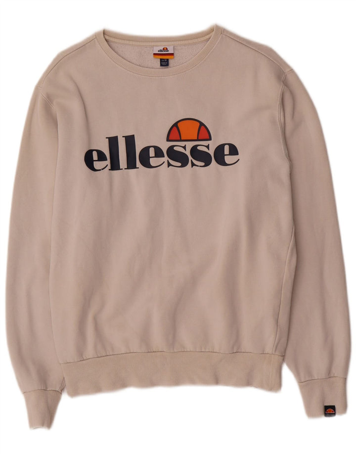 Ellesse Dame Grafisk Sweatshirt Jumper UK 14 Medium Hvid Bomuld