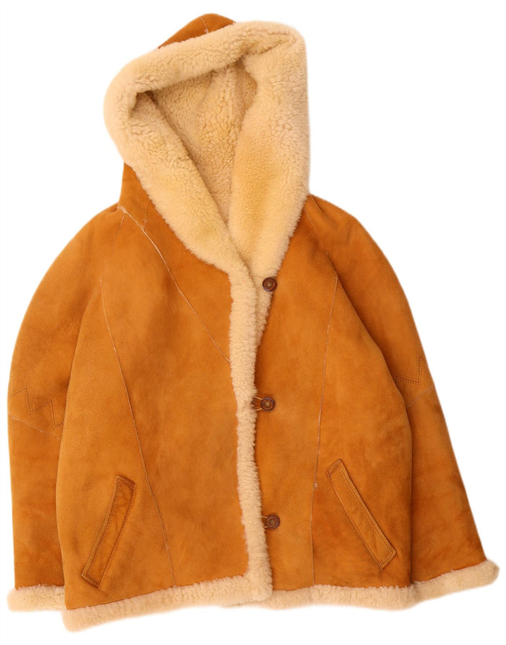 Vintage Dame Hætte Oversized Shearling jakke EU 40 Medium Brun